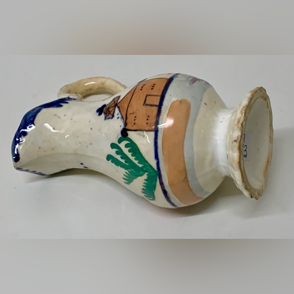 19th Century Antique Gaudy Welsh Village Pattern Creamer Pitcher Jug - Picture 13 of 16